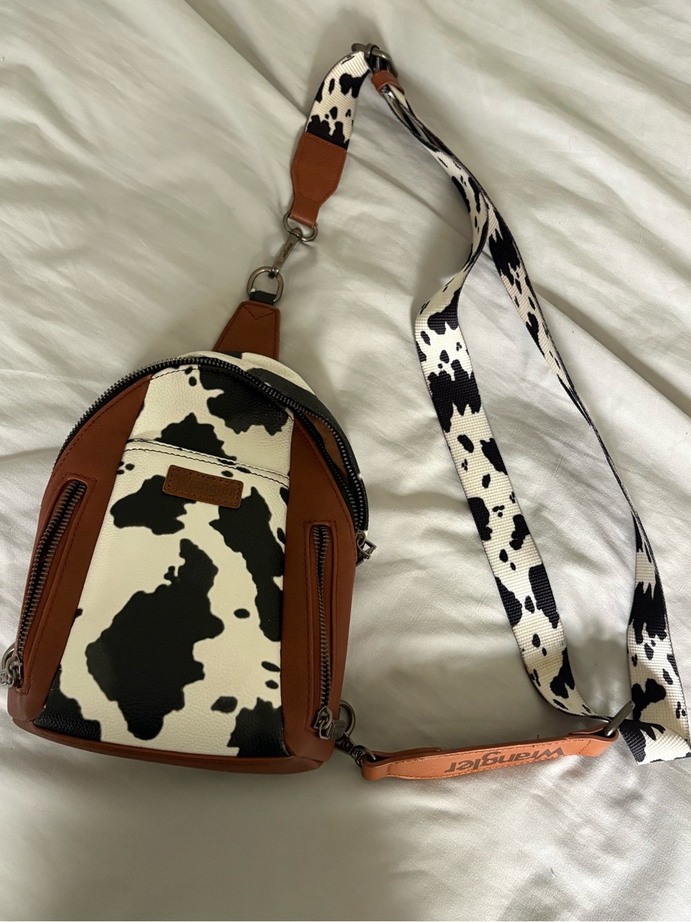 Cow-Print Crossbody Sling Bag in Brown & Black